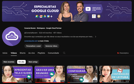 Youtube Conecta Nuvem Google Workspace